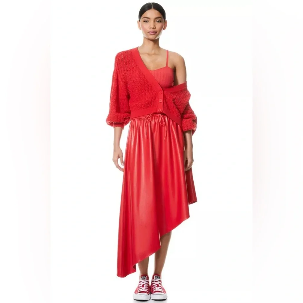 Alice + Olivia Red Windsor Deep V-Neck Slouchy Knitted Cardigan Sweater Wool XS - Picture 6 of 16